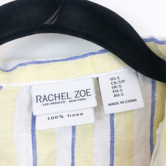 Rachel Zoe Yellow Striped Button Up Tie Front Top - Picture 5 of 6